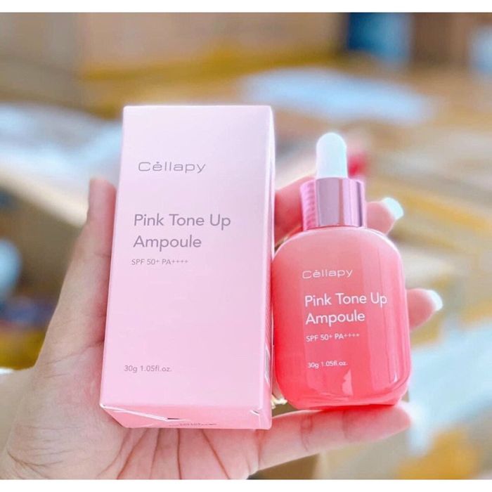 Cellapy Pink Tone Up Ampoule SPF50+ PA++++ - Hình ảnh 1: Serum đa năng dạng lỏng mịn, màu hồng nhẹ nhàng, thẩm thấu tức thì không để lại vệt trắng.