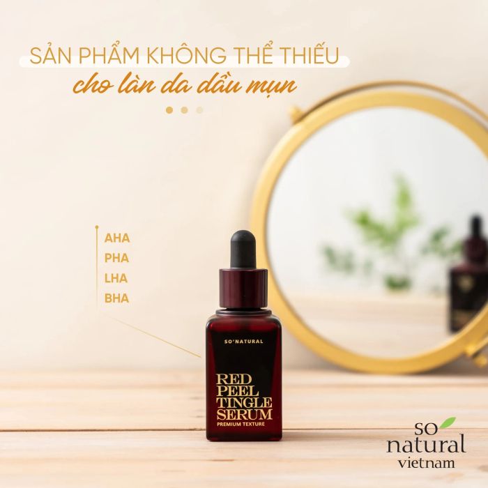 Hình ảnh minh họa hiệu quả So'Natural Red Peel Tingle Serum - Kết quả rõ rệt trên làn da mụn với lỗ chân lông se khít, da sáng đều màu và mịn màng hơn.