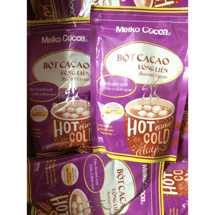 Hình ảnh chân thực bột ca cao uống liền Meiko