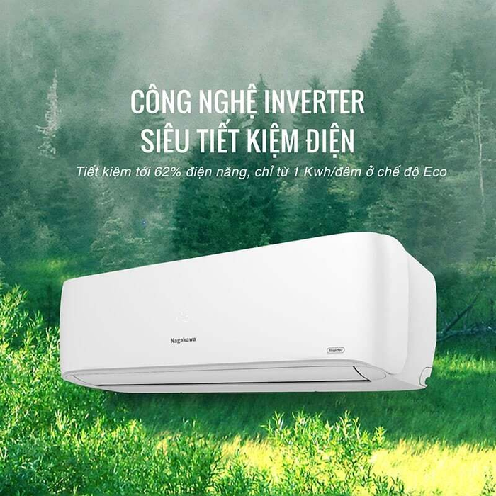 Điều hòa 1 chiều Nagakawa NIS-C24R2T31 sử dụng máy nén công nghệ biến tần BLDC Inverter, tiết kiệm năng lượng lên đến 62%