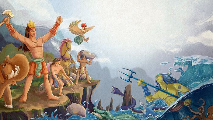Tranh minh họa nghệ thuật cuộc chiến Sơn Tinh - Thủy Tinh (Nguồn: Di sản văn hóa dân gian)