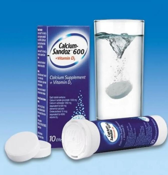 Hình ảnh thực tế viên sủi Calcium Sandoz 600 + Vitamin D3 nhập khẩu Pháp