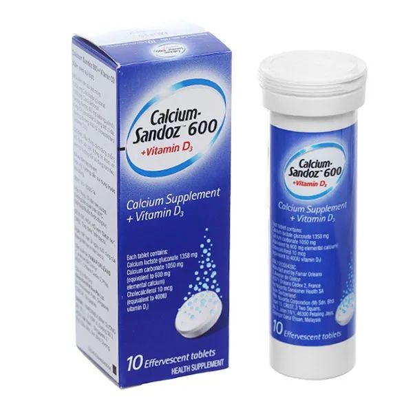 Hình ảnh chi tiết viên sủi Calcium Sandoz 600 + Vitamin D3 dạng tuýp tiện dụng