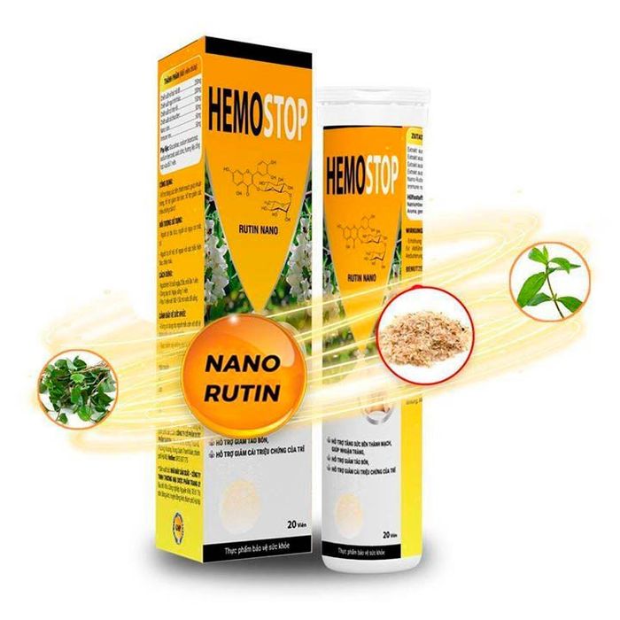 Hình ảnh thực tế viên sủi Hemostop - Góc chụp bao bì sang trọng