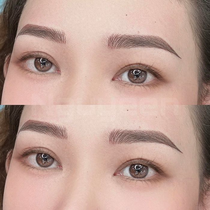 Hình ảnh thực tế quy trình điêu khắc chân mày tại Nguyên Beauty & Academy
