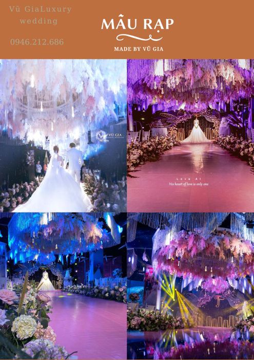 Vũ Gia Luxury Wedding ảnh 1 - Khung hình đẹp về không gian tiệc cưới sang trọng, nơi ánh đèn pha lê tạo nên vũ trụ tình yêu lấp lánh