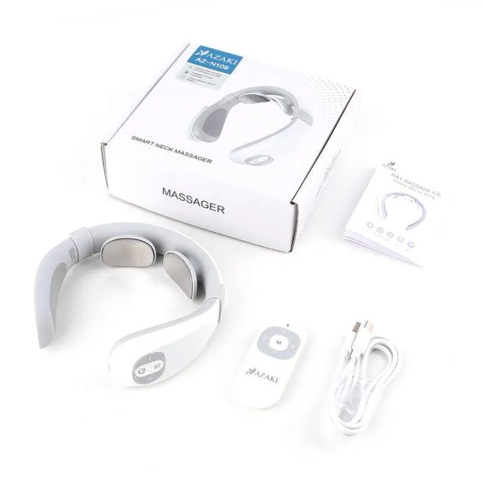 Hình ảnh thực tế Máy Massage Cổ Azaki N109 - Thiết kế chữ U tinh tế với tông màu trắng sang trọng, đem lại trải nghiệm massage chuyên nghiệp
