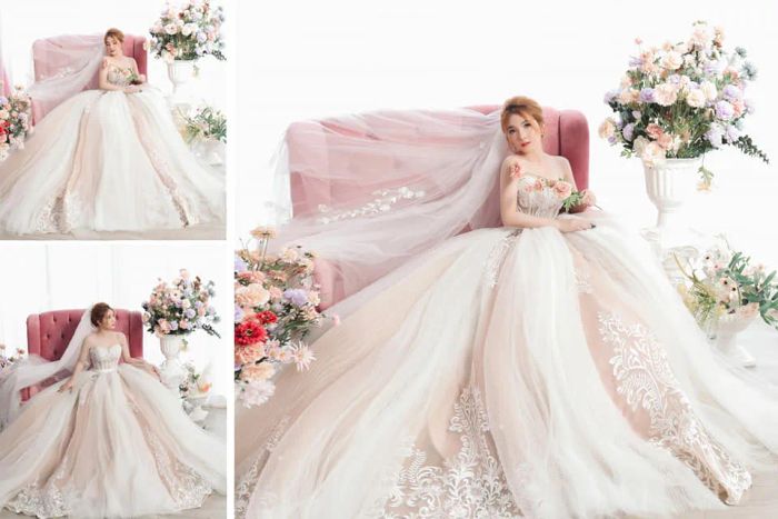 Hoang Gia Bridal - Makeup Artist Hy Nguyen – Hình ảnh váy cưới rạng rỡ – Góc nhìn 1