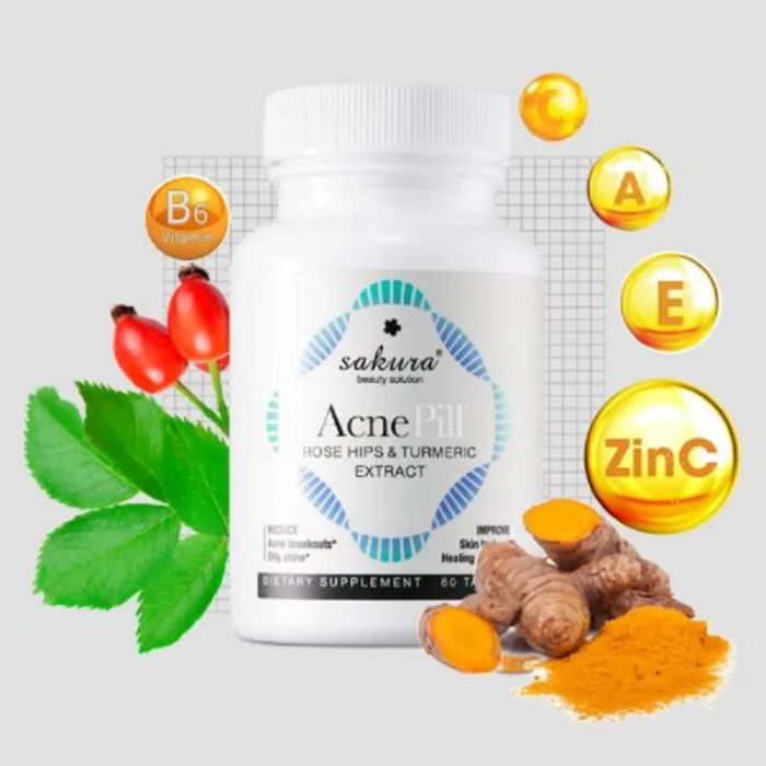 Hình ảnh thực tế viên uống Sakura Acnepill - Thiết kế hộp 60 viên sang trọng