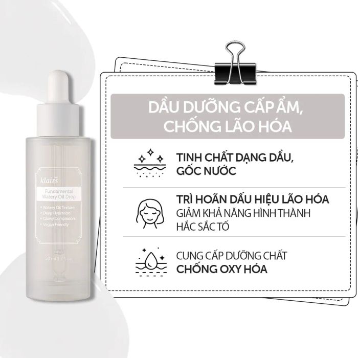 Hình ảnh thực tế dầu dưỡng Dear, Klairs Fundamental Watery Oil Drop