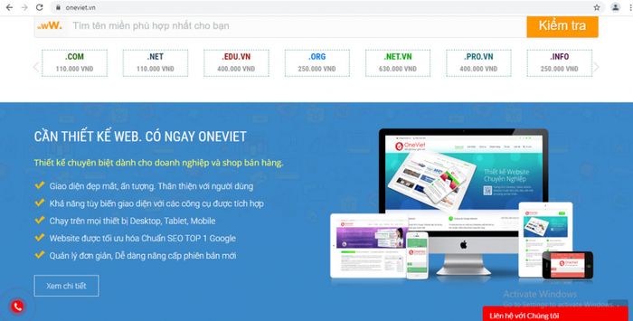 Hình ảnh giao diện website mẫu từ Oneviet