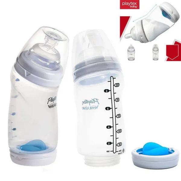 Hình ảnh thực tế bình sữa Playtex với thiết kế cổ cong đặc trưng