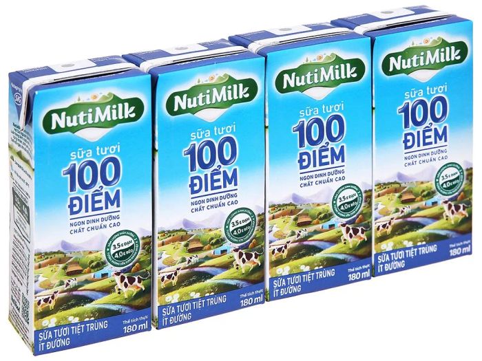 Hình ảnh Sữa tươi tiệt trùng ít đường NutiMilk 100 Điểm