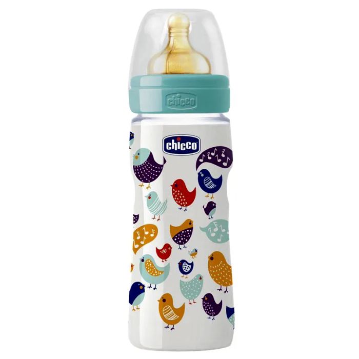Hình ảnh thực tế bình sữa Wellbeing Chicco với thiết kế chim sẻ đáng yêu