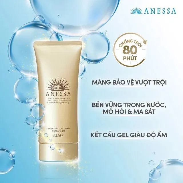 Kem chống nắng Anessa Perfect UV Sunscreen Skincare Gel - Bảo vệ da toàn diện với kết cấu gel mỏng nhẹ, thẩm thấu nhanh không gây bết dính.