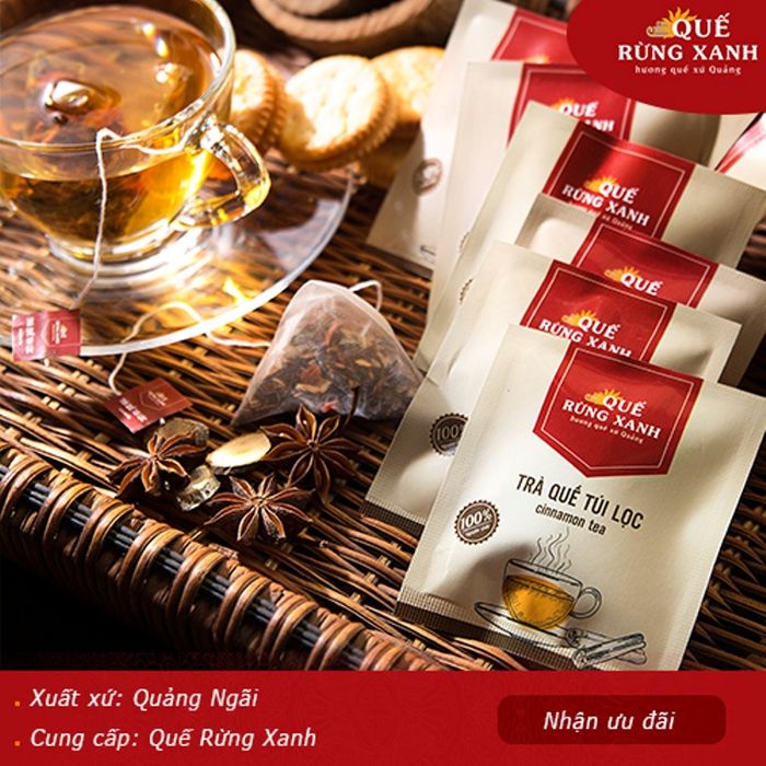 Hình ảnh bao bì Trà Quế Rừng Xanh chính hãng