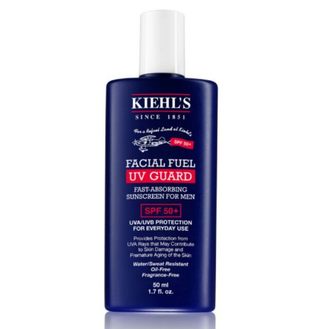 Kem chống nắng Facial Fuel UV Guard SPF 50+ - Bức ảnh đầu tiên tiết lộ thiết kế sang trọng với tone xanh đặc trưng, biểu tượng cho sự mạnh mẽ và đáng tin cậy.