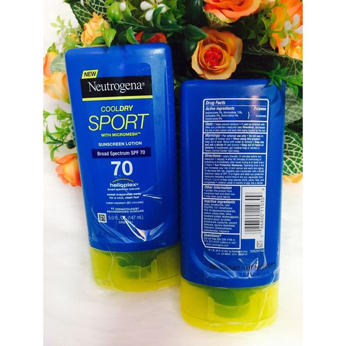 Kem Chống Nắng Neutrogena CoolDry Sport SPF 70 - Hình ảnh đầu tiên cho thấy thiết kế chai xịn xò với màu xanh dương năng động, phù hợp với phong cách sống hiện đại.