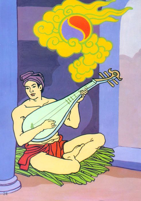 Bức tranh minh họa số 1: Thạch Sanh đối mặt chằn tinh