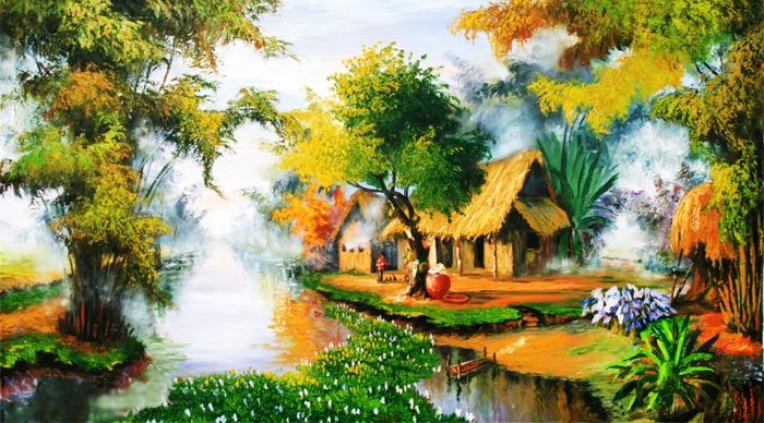 Tranh minh họa cảnh thu trong bài thơ 'Thu ẩm' (Nguồn: internet)