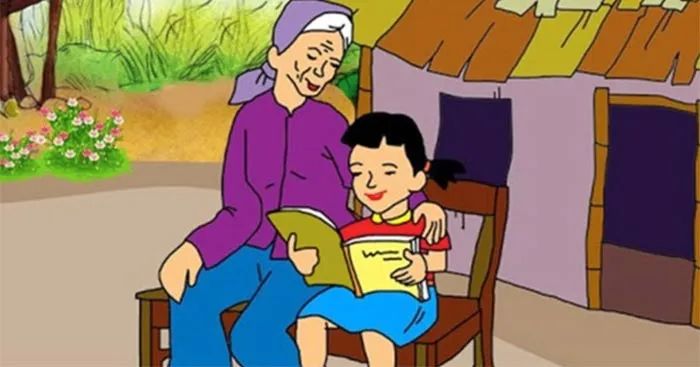 Khoảnh khắc ấm áp giữa bà và cháu dưới mái nhà quê (Nguồn ảnh: internet)