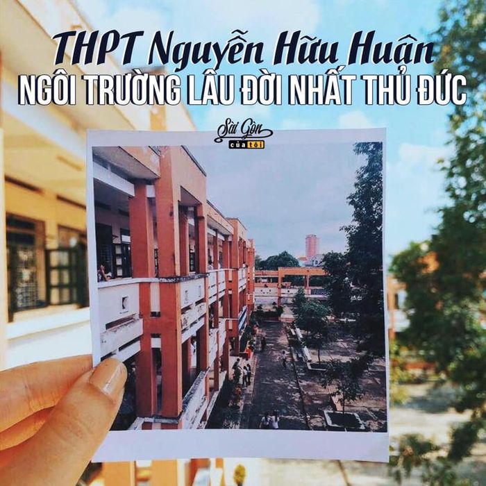 Ảnh 1 - Trường THPT Nguyễn Hữu Huân: Kiến trúc trường học khang trang với khuôn viên rộng rãi, nhiều cây xanh