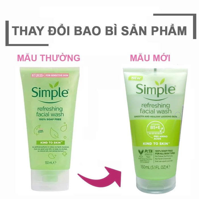 Sữa rửa mặt Simple Kind To Skin Refreshing Facial Wash - hình ảnh minh họa số 2
