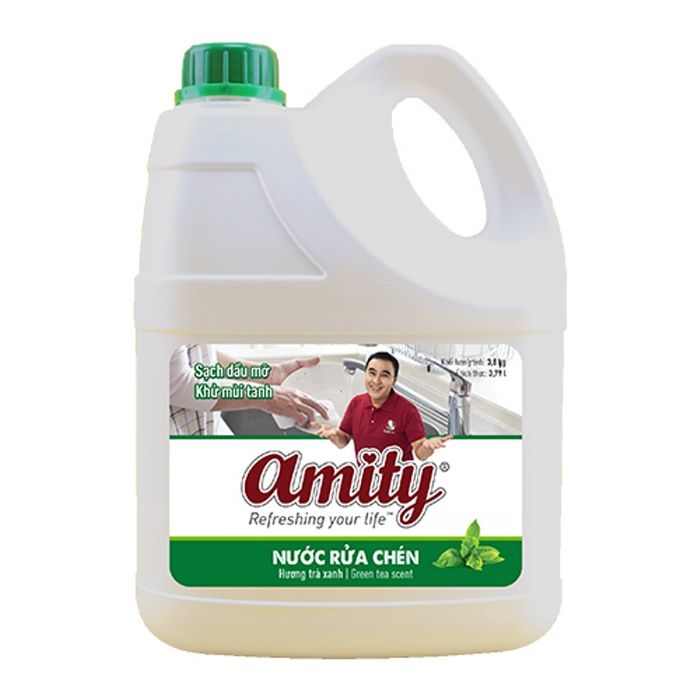 Hình ảnh thực tế nước rửa chén Amity hương trà xanh - góc sử dụng