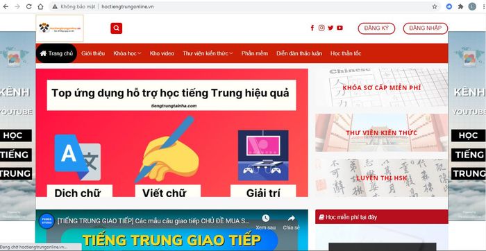 Giao diện học tập trực quan tại Hoctiengtrungonline.vn