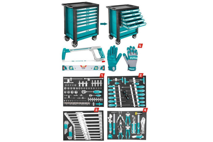 Xe đựng đồ nghề 7 ngăn 162 chi tiết Total THPTCS71621
