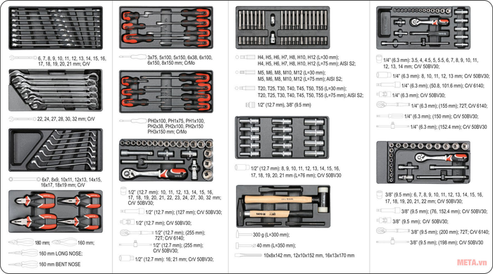 Tủ đồ nghề 6 ngăn 177PCS YT-55300