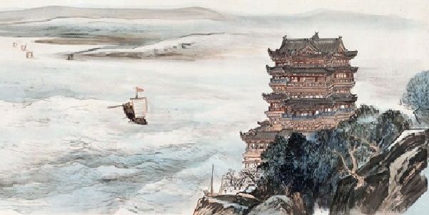 Tranh minh họa: Cảnh tiễn biệt trên sông Trường Giang (Nguồn: Di sản nghệ thuật Trung Hoa)