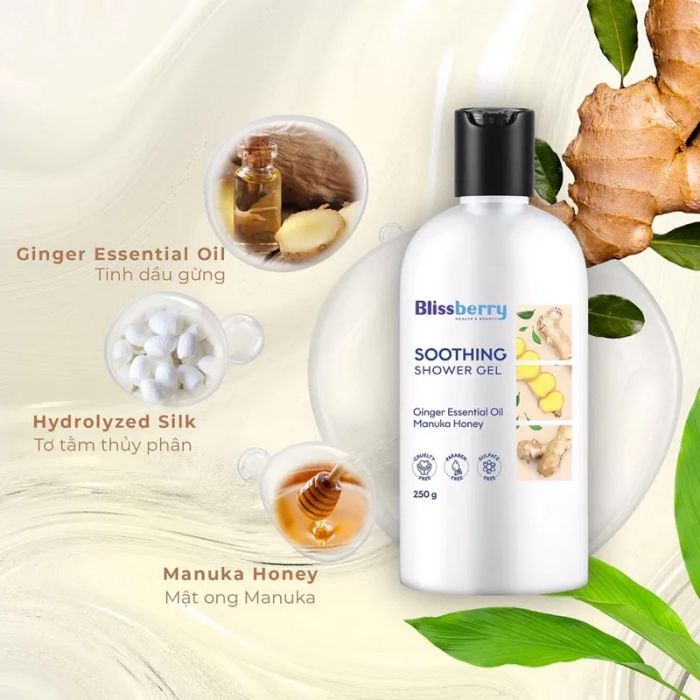 Sữa Tắm Giảm Mụn Lưng và Thư Giãn Blissberry Soothing Ginger Shower Gel 250g (Hương Gừng) - Ảnh 2