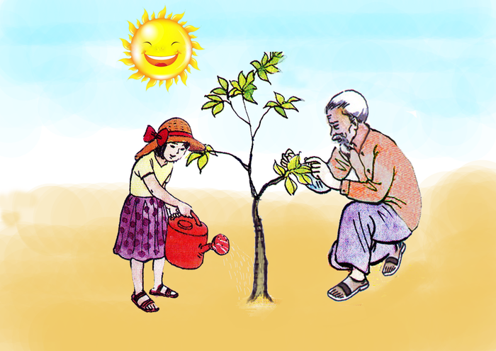Tranh minh họa số 1: Hình ảnh cây táo xanh tươi với những quả táo chín mọng (Nguồn: Kho tư liệu giáo dục)