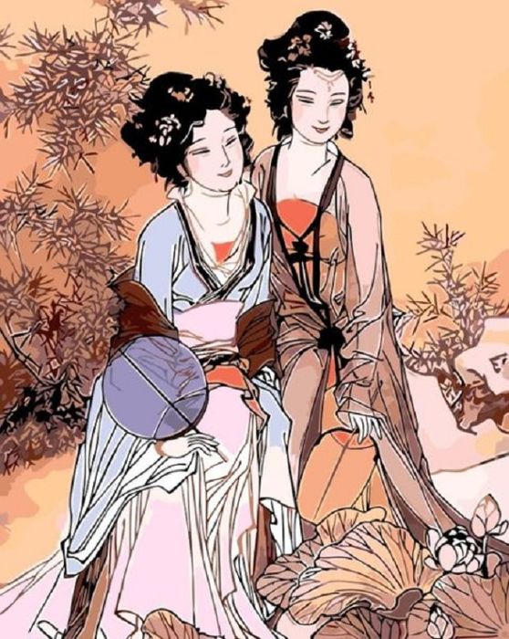 Hình ảnh minh họa số 1: Tranh vẽ chân dung Thúy Kiều và Thúy Vân theo phong cách cổ điển