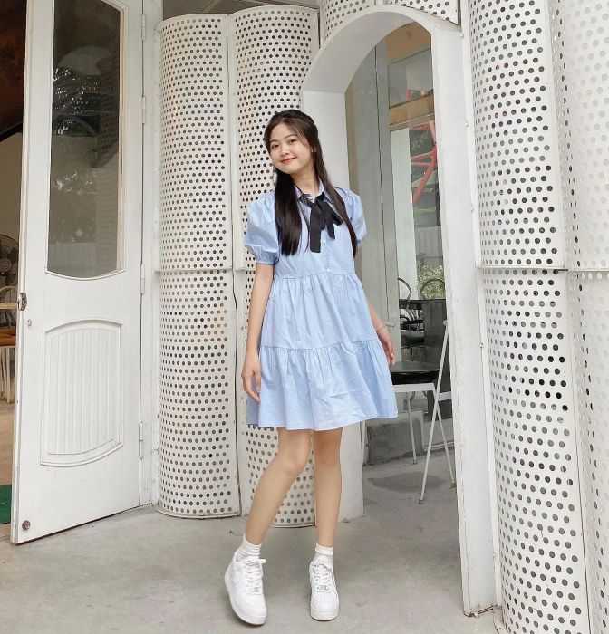 Đầm Babydoll cổ sơ mi thanh lịch - Ảnh 1