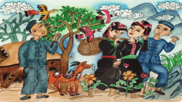 Tranh minh họa sống động: Cảnh tiễn biệt đầy lưu luyến giữa núi rừng Tây Bắc (Nguồn: Sưu tầm)