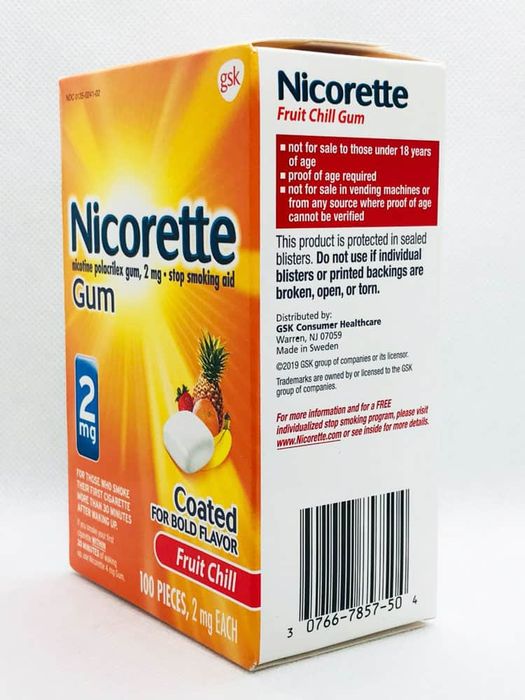 Hình ảnh thực tế kẹo Nicorette Gum Fruit Chill 2mg - Bao bì chính hãng