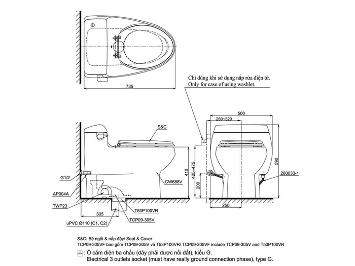 Bồn cầu TOTO 1 khối MS688T8