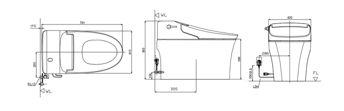 Bản vẽ kỹ thuật bồn cầu điện tử American Standard New AeroZen WP-5017