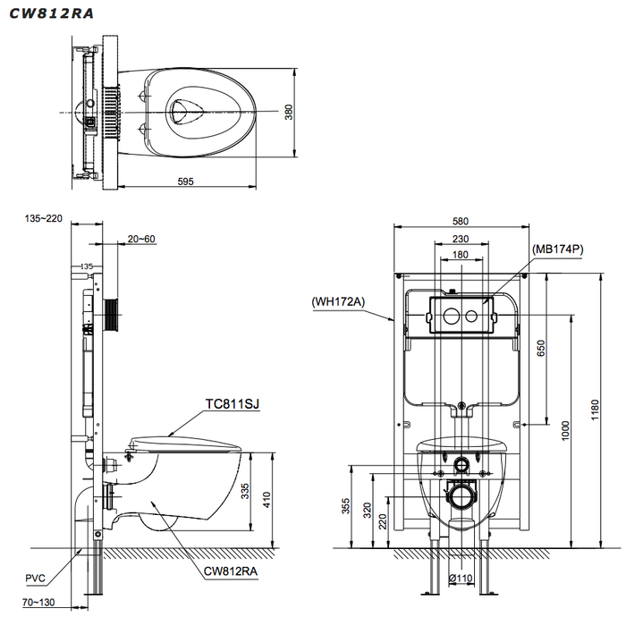 Bản vẽ kỹ thuật bồn cầu treo tường LP washlet S7 TOTO CW812RA#W TCF4911Z#NW1 WH172A MB176G#WH