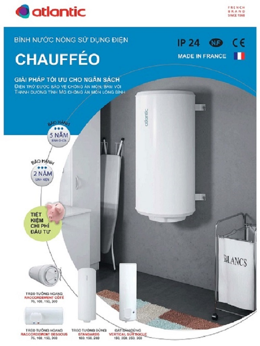 Vỏ bình nóng lạnh Atlantic Chauffeo 200L chống thấm nước IP24