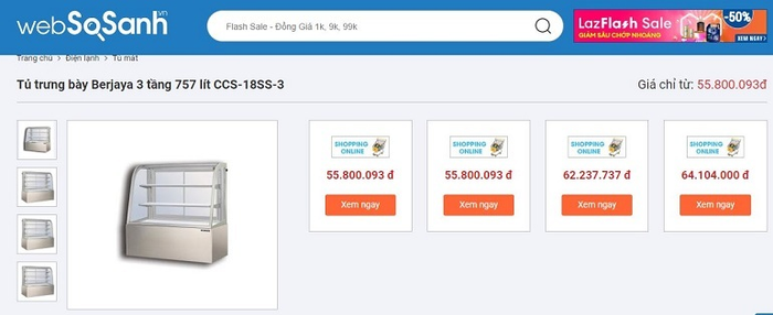 Tủ trưng bày bánh kem kính cong Berjaya CCS-18SS-3