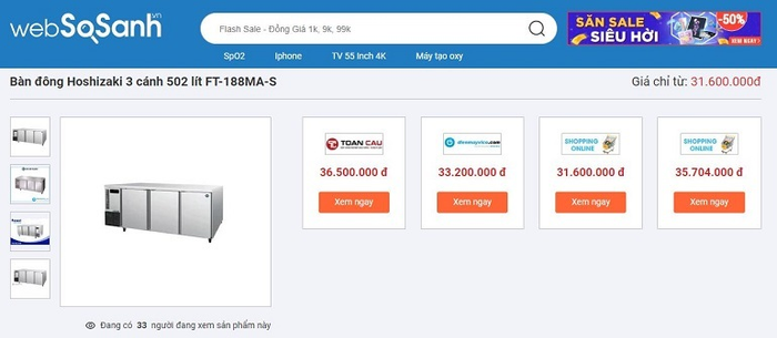 Bàn đông Hoshizaki 3 cánh 502 lít FT-188MA-S giá bao nhiêu?