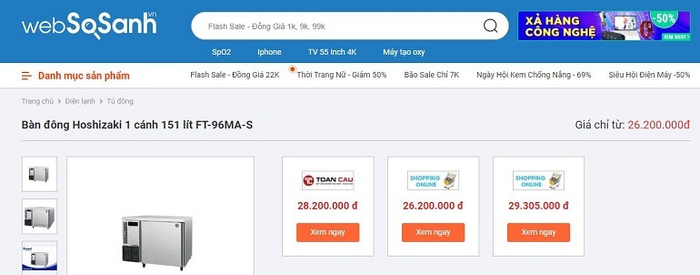 Bàn đông Hoshizaki 1 cánh 151 lít FT-96MA-S