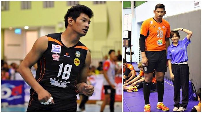 Hình ảnh ấn tượng: Wuttichai Suksara vượt trội hẳn về chiều cao so với đồng đội và đối thủ