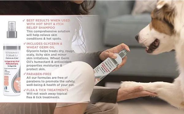 Thuốc xịt giảm ngứa, sưng tấy và kích ứng da cho chó mèo Veterinary Formular Clinical Care Hot Spot Itch Relief Medicated Spray ảnh 2