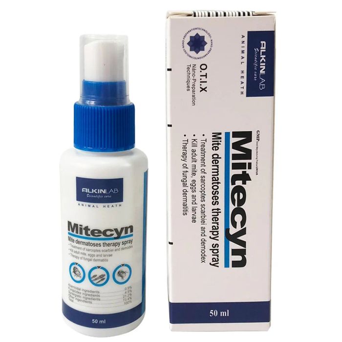 Thuốc xịt trị nấm, viêm da và ghẻ cho chó mèo Alkin Mitecyn ảnh 1