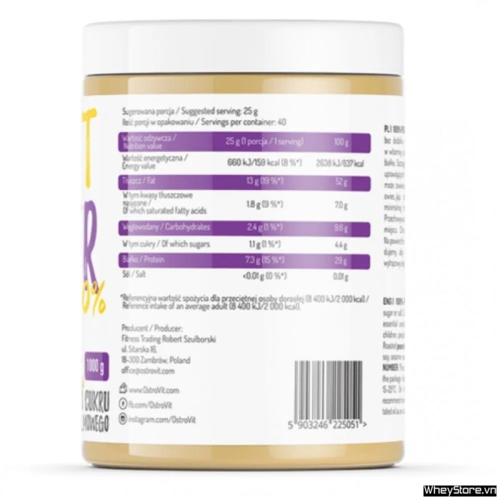 Hình ảnh thực tế Bơ đậu phộng Ostrovit 100% Peanut Butter