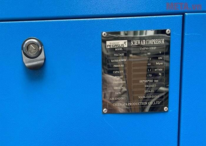 Bảng thông số máy nén khí trục vít Pegasus TMPM10HP